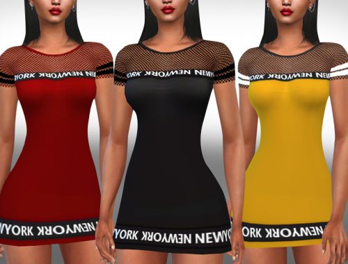 Fishnet Detail Short Sleeve Casual Dresses