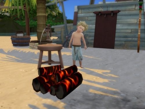 Flaming Log Firecamp & Flaming Log Candel by Serinion at Mod The Sims