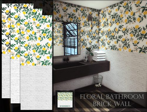 Floral Bathroom Brick Wall