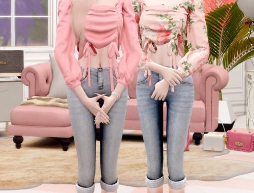 Floral Blouse & Denim Capri Pants at RIMINGs