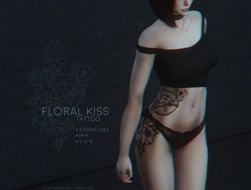 Floral kiss tattoo