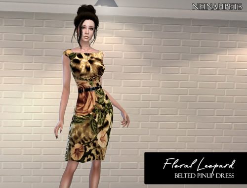 Floral Leopard Belted Pinup Dress