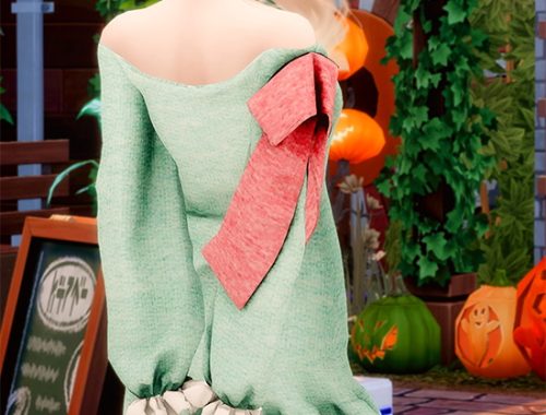 Flower off shoulder ribbon dress at RIMINGs