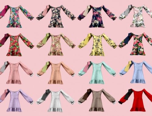 Flower off shoulder ribbon dress at RIMINGs