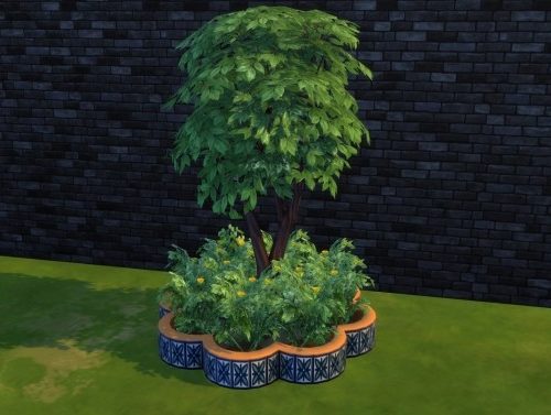 Flower-shaped mosaic planterbox by Serinion at Mod The Sims