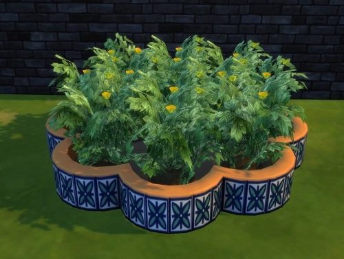 Flower-shaped mosaic planterbox by Serinion at Mod The Sims
