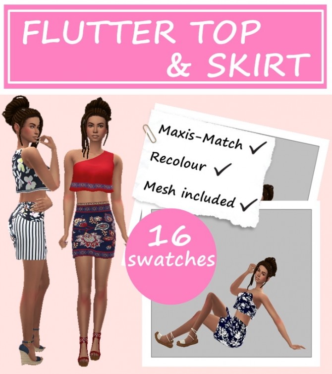 FLUTTER TOP & SKIRT at Sims4Sue - The Sims 4 Catalog