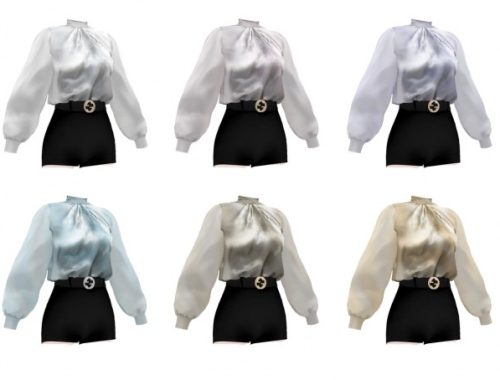 FM belt pants & silk blouse at Bedisfull – iridescent