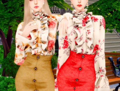 Frill Blouse & A Line Skirt at RIMINGs