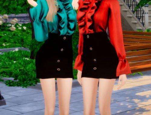 Frill Blouse & A Line Skirt at RIMINGs