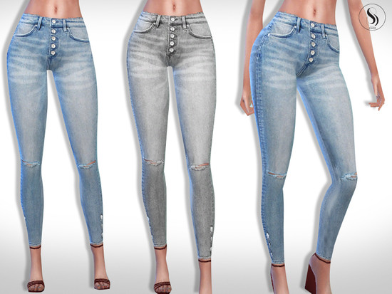 Front Button Skinny High Jeans - The Sims 4 Catalog