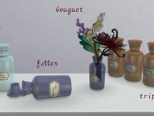 Glass bottle decors for antique pharmacy by Pocci at Garden Breeze Sims 4