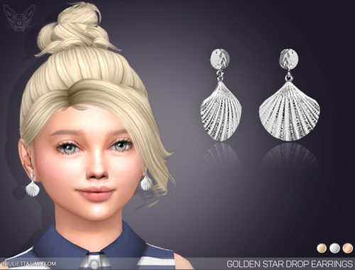 Golden Shell Drop Earrings For Kids