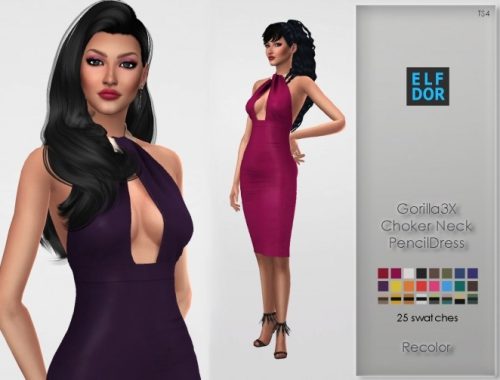 Gorillax3 Choker Neck Pencil Dress RC at Elfdor Sims