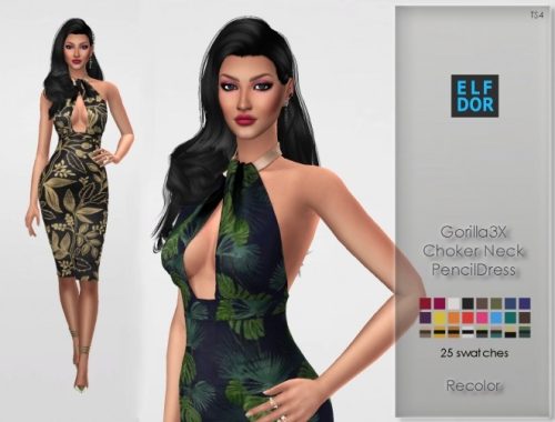 Gorillax3 Choker Neck Pencil Dress RC at Elfdor Sims