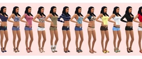 GP01 BELTED DENIM SHORTS & TOP at Sims4Sue