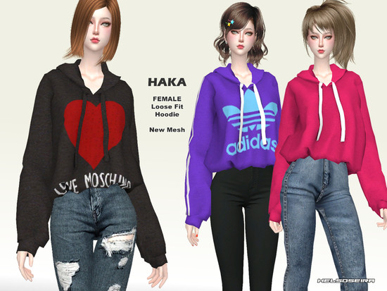 HAKA - Loose Fit Hoodie - The Sims 4 Catalog