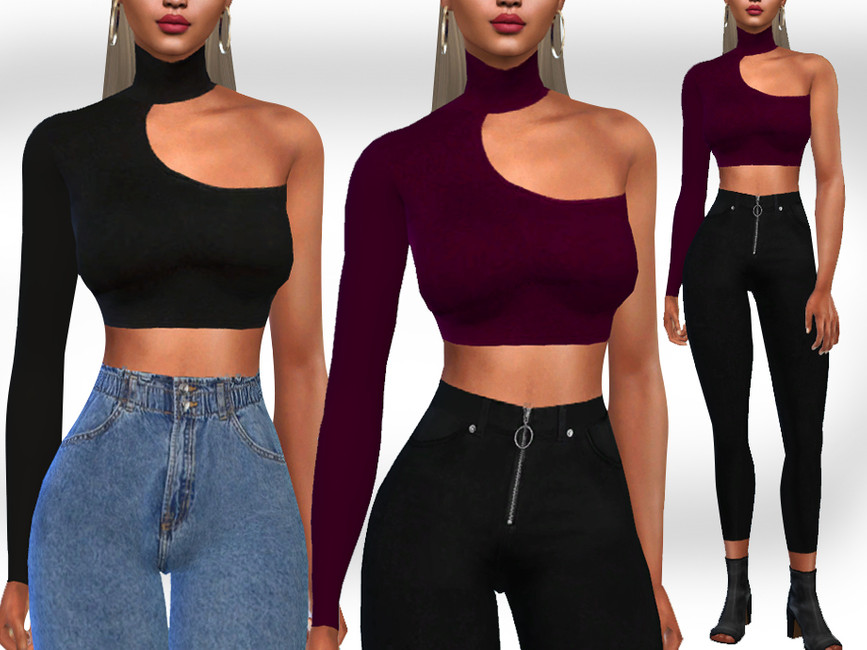 High Collar One Shoulder Tops - The Sims 4 Catalog