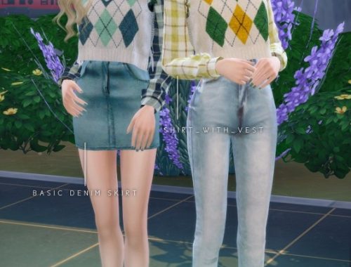 Hoodie With Cardigan, Shirt With Vest, Roll Up Jeans & Denim Skirt at NEWEN