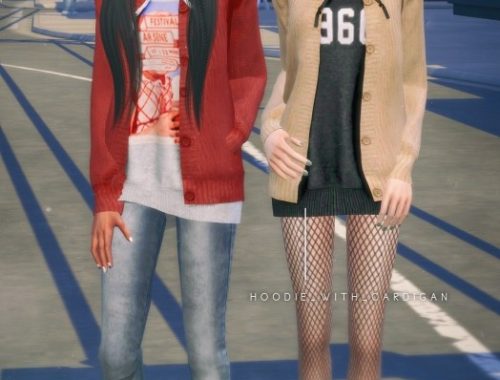 Hoodie With Cardigan, Shirt With Vest, Roll Up Jeans & Denim Skirt at NEWEN