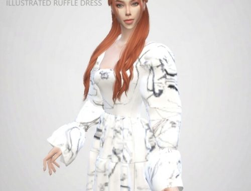 Illustrated Ruffle Dress at Haus of Kate