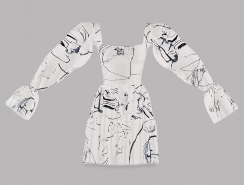 Illustrated Ruffle Dress at Haus of Kate