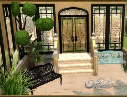Indah Glass Doors and Windows + Stone Step and Bench at Abuk0 Sims4