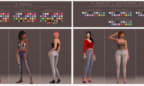 JUPITER SET:  3 tops, 3 pants and a duotone acc. at Candy Sims 4