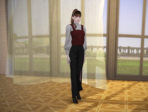 Knit Bustier with Half Turtleneck & Flare Fit Cutting Jeans at MINI SIMS