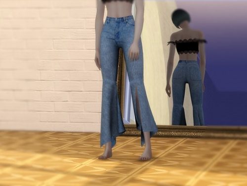 Knit Bustier with Half Turtleneck & Flare Fit Cutting Jeans at MINI SIMS