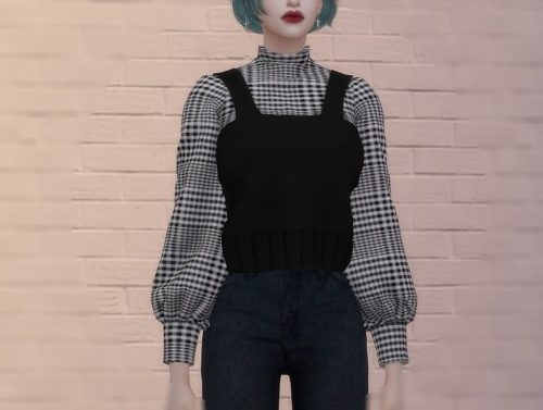 Knit Bustier with Half Turtleneck & Flare Fit Cutting Jeans at MINI SIMS