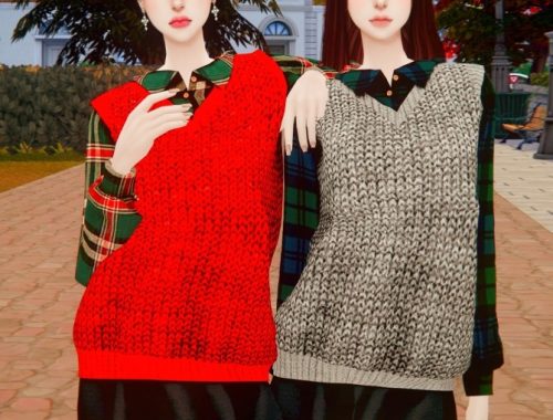 Knit vest & pleated skirt at RIMINGs