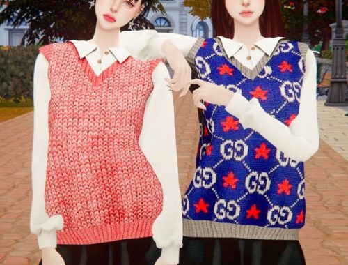 Knit vest & pleated skirt at RIMINGs