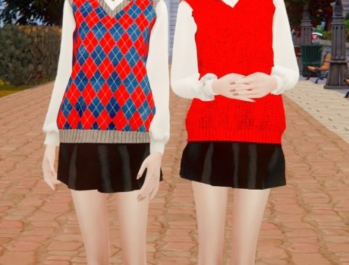 Knit vest & pleated skirt at RIMINGs