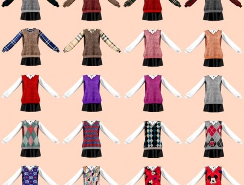 Knit vest & pleated skirt at RIMINGs