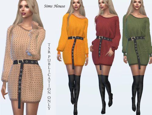 Knitted dress with a belt