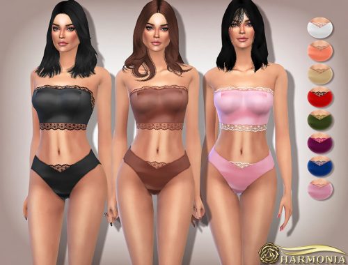 Lace Trim Satin Bralette/Panty Set