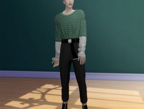 Layered T-shirt with Necklace & Casual Slacks with Belt at MINI SIMS