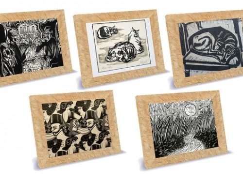 Linocut woodblock tabletop frame at Riekus13