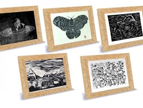 Linocut woodblock tabletop frame at Riekus13