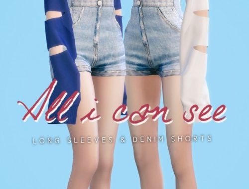 Long Sleeves Crop Top & Corset Denim Shorts at NEWEN