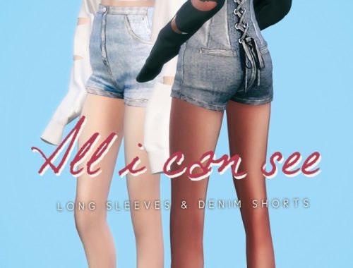 Long Sleeves Crop Top & Corset Denim Shorts at NEWEN