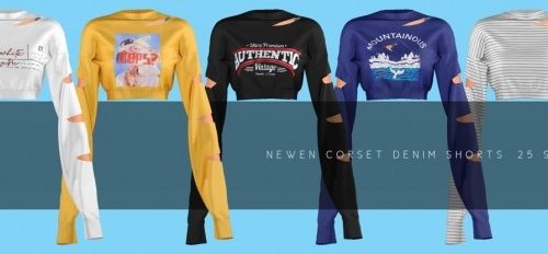 Long Sleeves Crop Top & Corset Denim Shorts at NEWEN