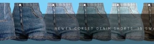 Long Sleeves Crop Top & Corset Denim Shorts at NEWEN