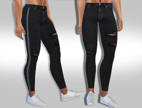 Male Sims Black Ripped Line Jeans