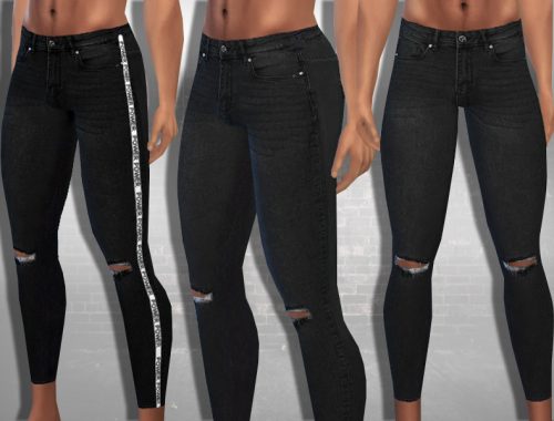 Male Sims Two Style Black Ripped Jeans