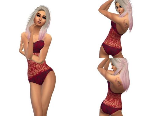 Marroon and Lace Swimsuit