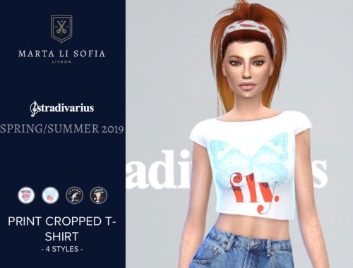 Marta Li Stradivarius Print Cropped Tee
