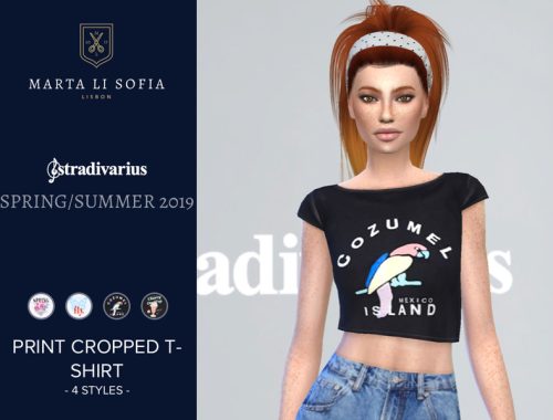 Marta Li Stradivarius Print Cropped Tee