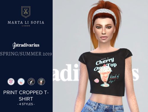 Marta Li Stradivarius Print Cropped Tee